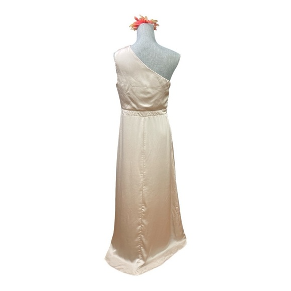 TFNC Bridesmaid satin one shoulder maxi dress with wrap skirt in champagne brown - Picture 3 of 11